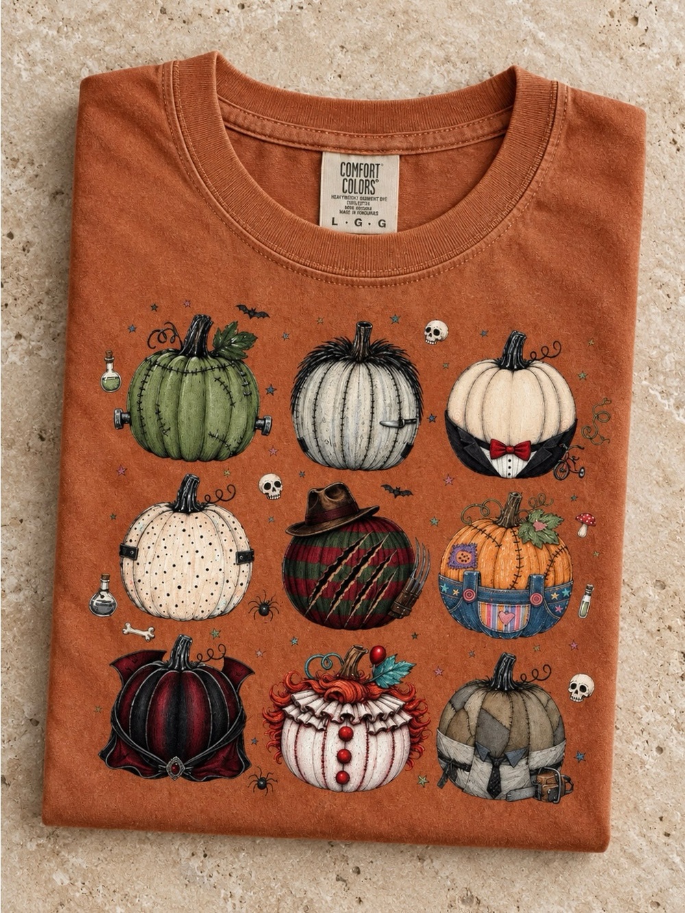 Halloween Costume Pumpkins Spooky Horror Characters Comfort Colors Vintage T-Shi